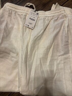 Zara Cream Linen-Blend Drawstring Pants
